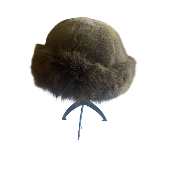 Brown Faux Fur Wide Brim Winter Hat-One Size - Picture 3 of 5